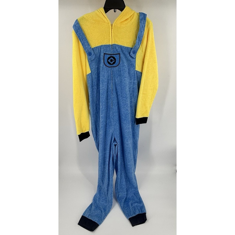 Despicable Me Adult Minion Fleece One Piece Hooded Pajamas Size Large (12/14)